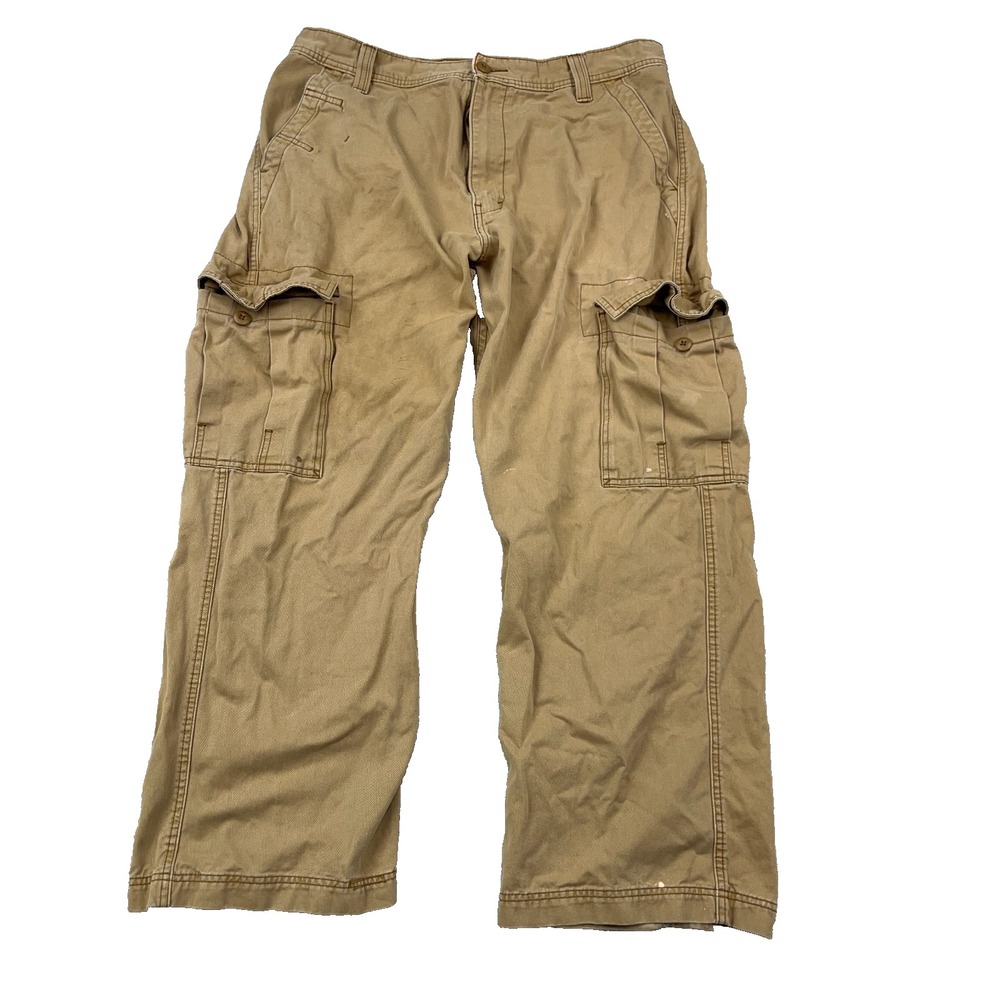 Vintage Y2K Levis Cargo Pants Men 38x30 Tan Khaki Twill Baggy Y2K Skate STAINS*